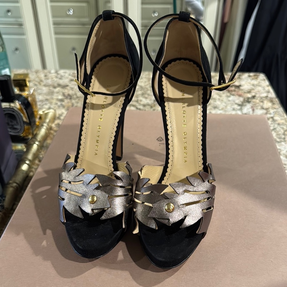 Charlotte Olympia Black and Gold Women's Sandals